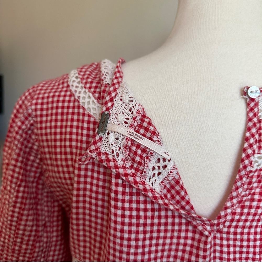 Free People Sunny Day Embroidered Red Gingham Shift Dress with Short Sleeves - Picture 8 of 11